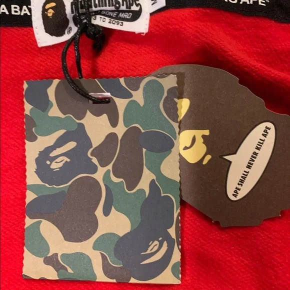 Bape A Bathing Ape Red Double Hooded Shark Hoodie - Picture 3 of 8